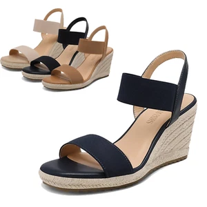 Women Elastic Ankle Strap Open Toe Espadrilles Platform Casual Wedge Sandals - Picture 1 of 32