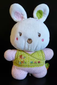 gm. PETIT DOUDOU PELUCHE NICOTOY Mon lapin 21,5 cm ROSE BLANC VERT - TBE - Foto 1 di 1