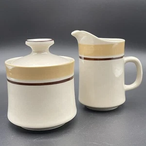 Carousel Stoneware Vtg Japan Beige 8oz Creamer And 10oz Sugar SET With lid - Picture 1 of 11