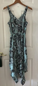H&M Stunning Sleeveless Handkerchief Paisley Floral Dress Teal Blk & Taupe Sz 4 - Picture 1 of 9