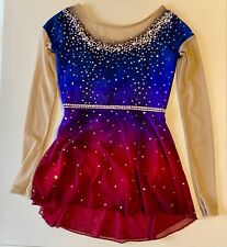 Blue to red ombre w/ purple waistline Figure Skating Competition Dress bedazzled