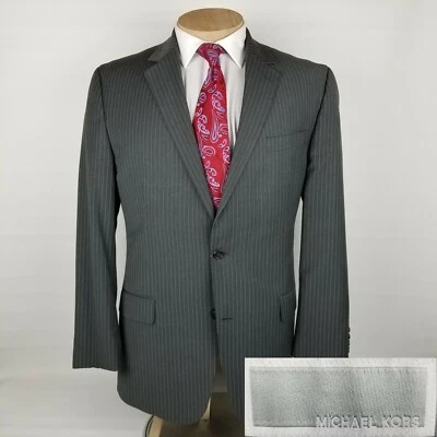 Michael Kors Mens Sport Coat 44L Gray Pinstripe Wool Blazer 2 Button  - Изображение 1 из 4