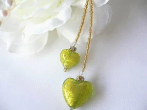 Genuine Venetian Murano Heart Necklace..Italy....Green...w/ gift box - Picture 1 of 6