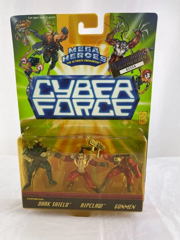 Mega Heroes Cyber Force Code Purple 3 Figures Dark Shield Ripclaw Gunmen 1995 Cover