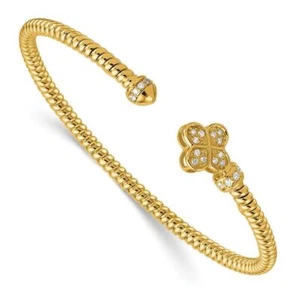 18K Solid Yellow Gold Diamond Cuff Bracelet - Picture 1 of 11