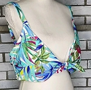 NWT Time and Tru Women's Tropical Palm Tie Front Bikini Top Plus Size 3X - Picture 1 of 9