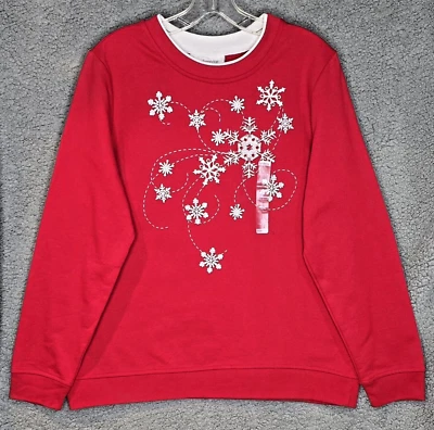 Sudadera de Invierno Breckenridge Mujer L Copo de Nieve Gráfico Bordado Rojo Blanco Foto 1 de 4