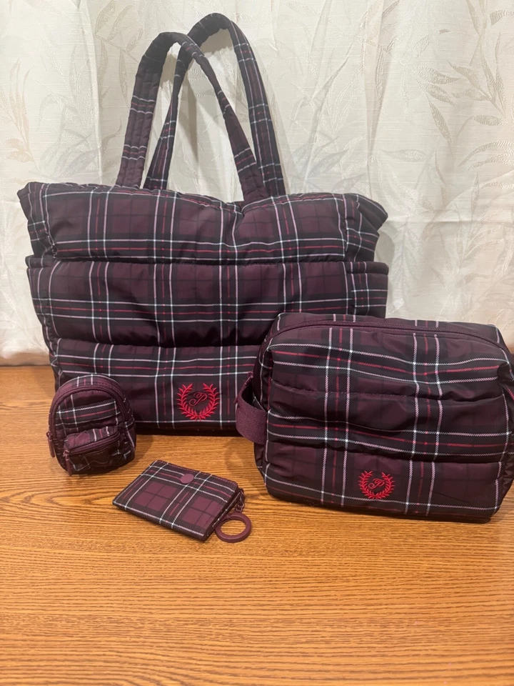 Victoria secret plaid tote bag, toiletry, credit card wallet, and change bag - Image 1 of 4