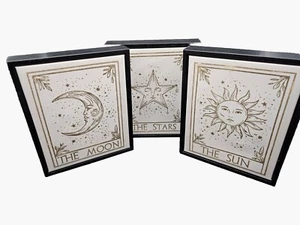 Celestial Artwork The Sun, Moon & Stars Framed Prints 10.5" X 9" Set Of 3 - Picture 1 of 12