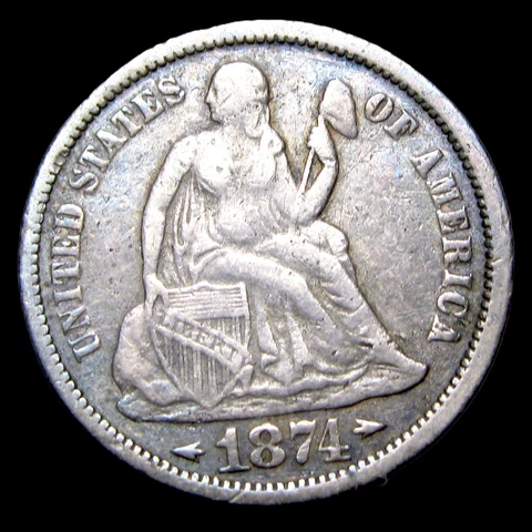 1874 Seated Liberty Dime Silver ---- Nice Details Coin ---- #TT674 Cover