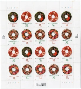 Scott #3252b (3249-52) Christmas Wreaths Sheet of 20 Stamps - MNH - Picture 1 of 1