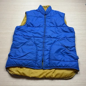Vintage Eddie Bauer Puffer Vest Small 80s 90s Blue Yellow Men’s Camping Hiking - Picture 1 of 11