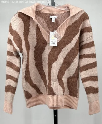 Nine West Women's Pink Brown Animal Print V-Neck Sweater Extra Small - Image 1 of 4