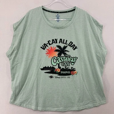 Disney Cruise Line 上衣,尺寸 2X 热带图案条纹无袖度假 — 第 1/4 张图片