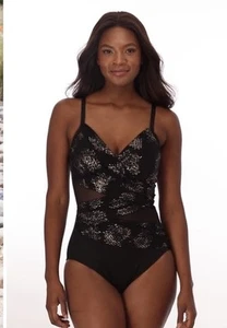 NEW Miraclesuit Mystique One Piece in Iridium SIZE 14 Black One Piece Swimsuit - Picture 1 of 14