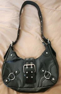  Black Mini Purse Handbag Y2K Small Shoulder Buckle Silver Hardware Magnet/ Zip  - Picture 1 of 5