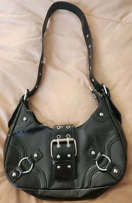  Black Mini Purse Handbag Y2K Small Shoulder Buckle Silver Hardware Magnet/ Zip  - Image 1 of 4