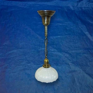 Single Antique Pendant Light Fixture Scalloped Clam Bowl Nice 55D - Picture 1 of 6