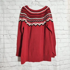 Chaps Damen L Weihnachtspullover Rot Geometrisch Nordic Langarm Strickpullover - Bild 1 von 6