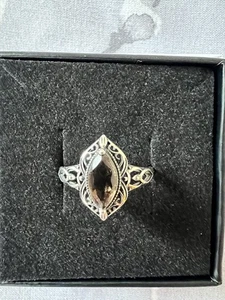 Smokey Quartz Silver Ladies Adjustable Ring - Picture 1 of 6