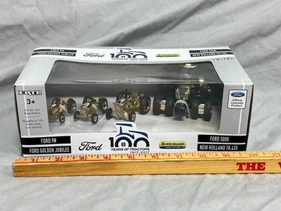 GOLD Ford 100 Year Of Tractor Set 9N Golden Jubilee 5000 NH T8.435 Ertl 1:64 NIB - Image 1 of 4