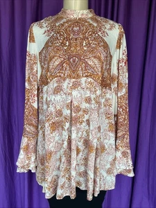 FREE PEOPLE “Lady Luck” Ivory Multi Floral L/S Boho Festival Tunic Top Size S - Picture 1 of 11