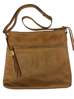 Bolso Bandolera Margot New York Cuero Genuino Tostado Coñac Cremallera Bolsillo Frontal Cartera Foto 1 de 4