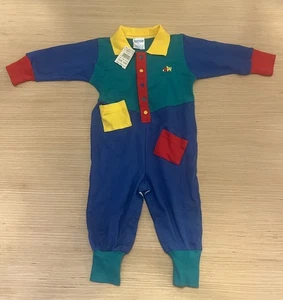 Vintage 90s Baby Superstore 12 months Dump Truck Colorblock one piece romper NWT - Picture 1 of 8