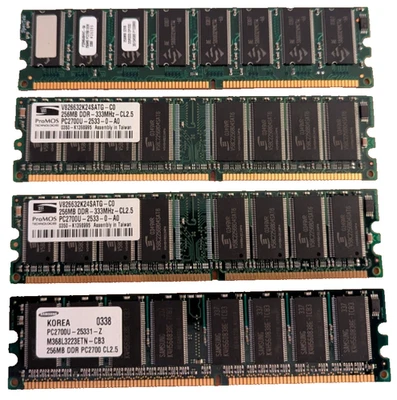 Lot of 4× 256MB DDR PC2700 RAM (1GB Total) – Samsung ProMOS Micron Infineon - Image 1 of 4