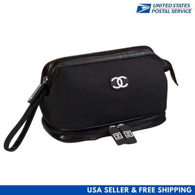Bolso de Mano Cosmético Negro Brillante Estilo Chanel - VENDEDOR DE EE. UU. Foto 1 de 4
