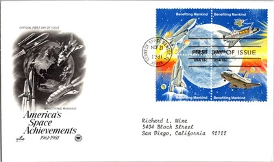 US FDC Scott 1913, 1914, 1917, 1918 Space Achievements Block of 4 c1981 - Image 1 of 3