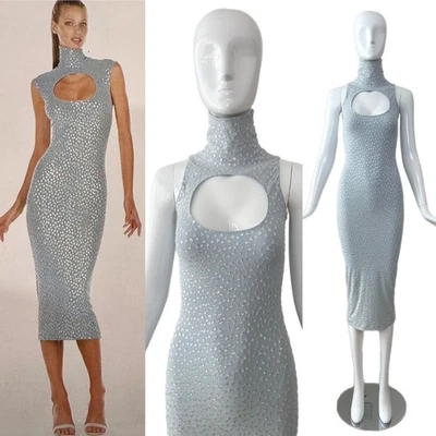 MARC BOUWER vintage 1999 blue sequin dress cut out midi - Image 1 of 4