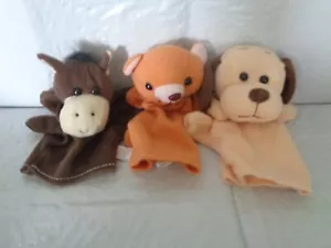 (3) Oriental Trading - Animal - Plush Hand Puppets - Dog - Horse - Cat - Picture 1 of 1
