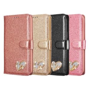 Glitter Wallet Case For iPhone 14 13 12 11 Pro Max 8 XR Card Leather Flip Cover - Picture 1 of 18