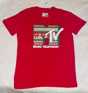 M NWT Women’s MTV Retro Red logo Shirt Size Medium Top Music Television - Picture 1 of 3