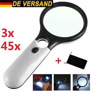 3 LED Extra große Handlupe mit Licht 45X Fach Vergrößerung Beleuchtete Leselupe - Bild 1 von 9