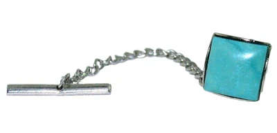 10mm Square Sleeping Beauty Turquoise Cab Silver Color Bezel Tie Tack EBSTT285 - Image 1 of 2