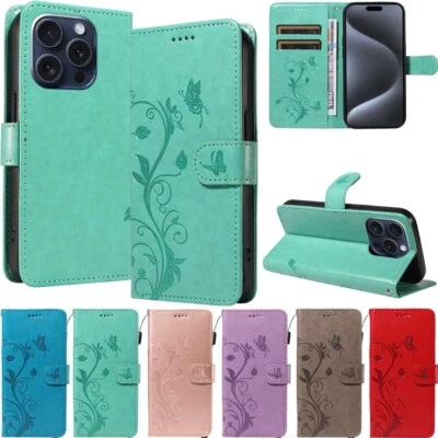 For iPhone 15 14 13 12 11 X SE 6s 7 8 Plus Wallet Card Holder Leather Case Cover - Image 1 of 4