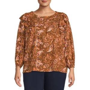 Terra & Sky Womens Plus Size Ladder Trim Ruffle Blouse, 2X 20W-22W - Picture 1 of 5