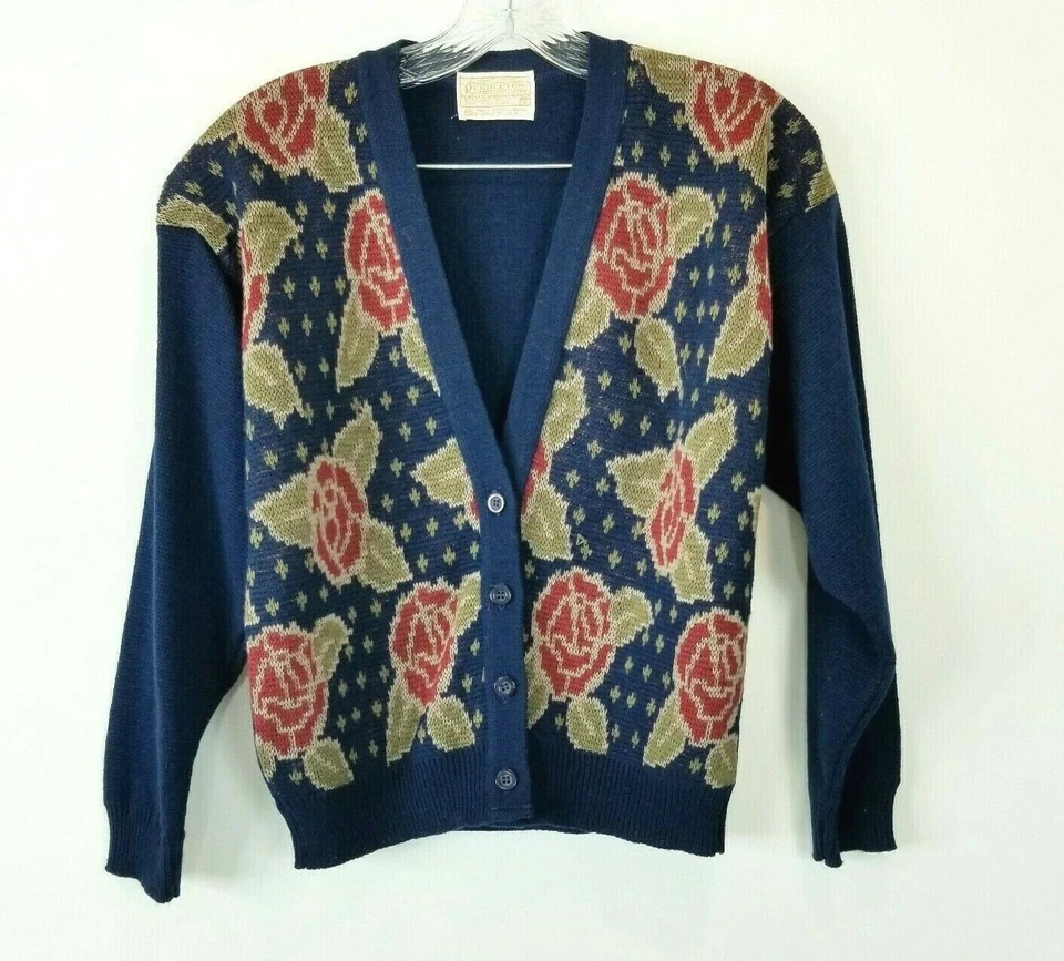 Cárdigan Pendleton Talla Pequeña Lana Botón Frontal Floral Foto 1 de 4