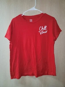 Pink By Victoria's Secret Chill Vibe Red Relaxed T-Shirt Size XSMALL - Picture 1 of 5