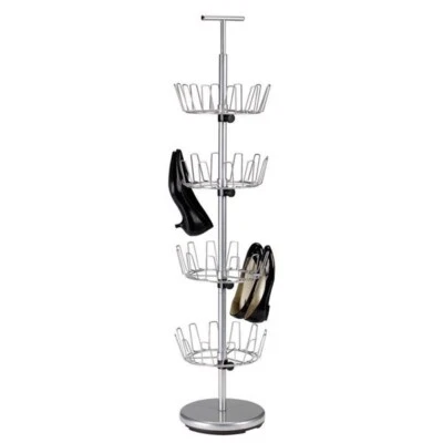 NEW 24 Pair Metal Closet Shoe Tree Organizer Storage 4 Tier Rack Carousel Spin - Image 1 of 2