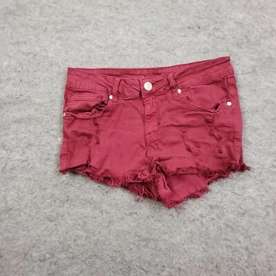 Shorts feminino azul asfalto 28 corte cintura média lavagem média denim vermelho desgastado - Imagem 1 de 4