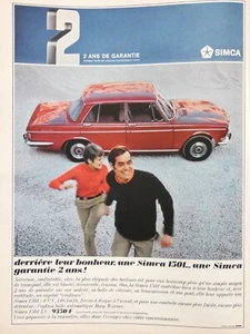 PUBLICITÉ DE PRESSE 1967 derrière leur bonheur une SIMCA 1501 garantie 2 ans - Imagen 1 de 1