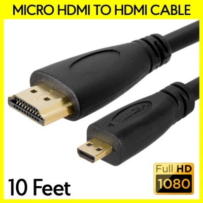 10FT Micro HDMI Male to HDMI Male Cable Adapter for Camcorder Camera Cell Phone - Image 1 of 3