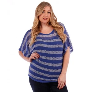 Nueva talla grande de mujer Royal Blue Striped Knit Loose Crochet Top Sizes 2X 3X - Imagen 1 de 2