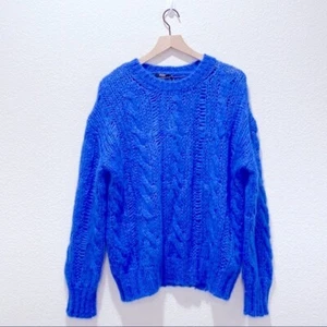 Seventy Venezia Crew Neck Cable Knit Mohair Sweater Blue Size IT 42 (US6) - Picture 1 of 8
