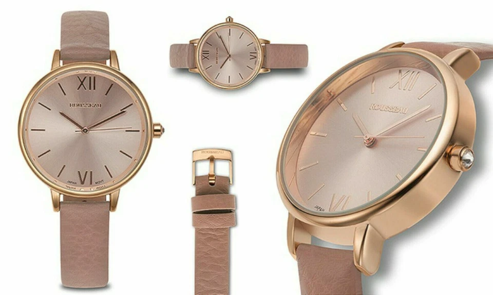 NUEVO Reloj para mujer Rousseau 9916 Esther ultra delgado de cuero rosa claro oro rosa Foto 1 de 1