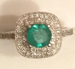 ¡VERANO! ANILLO ESMERALDA NATURAL Y DIAMANTES REALES EN ORO BLANCO 14K - Imagen 1 de 12