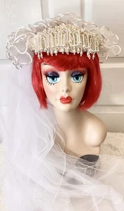 Vintage 80s Bridal Wedding Veil With Pearls NWT - Picture 1 of 9